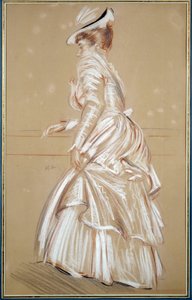 Portret van een vrouw in het wit. Tekening door Paul Helleu (1859 - 1927), 20e eeuw. Bayonne, Musee Bonnat