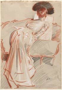Vrouw Mogelijk Madame Alice Hellu kijkt naar een tekening, ca. 1895 door Paul Cesar Helleu