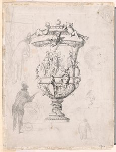 Figurenstudies Rond een Gravure van een Sierlijke Vaas door Paul Cézanne