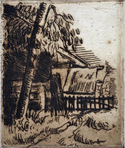 Huis in Auvers sur Oise (Auvers-sur-Oise). Gravure door Paul Cezanne (1839-1906). Ets. Afm: 13,4x11,1cm. Musée Granet, Aix En Provence.