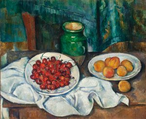 Stilleven met kersen en perziken door Paul Cézanne