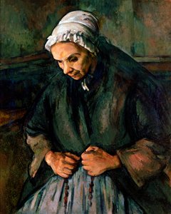 Oude vrouw met de rozenkrans. Schilderij door Paul Cezanne (1839-1906) 1896. Londen, National Gallery