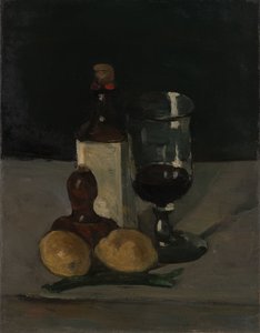 Stilleven met fles, glas en citroenen door Paul Cézanne