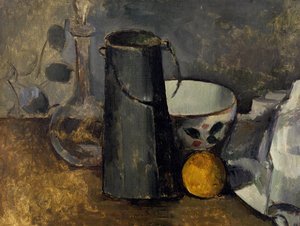 Stilleven met Karaf, Melkkan, Kom en Sinaasappel door Paul Cézanne