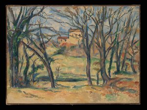 Bomen en huizen bij de Jas de Bouffan door Paul Cézanne