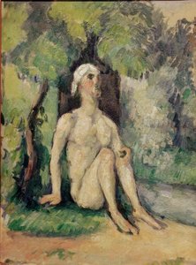 Zittende badgast aan de waterkant door Paul Cézanne