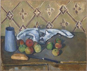Fruit, servet en melkkan door Paul Cézanne