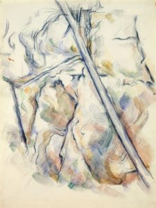 Pijnboom en rotsen bij de grotten boven Château-Noir door Paul Cézanne