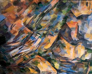 Rotsen bij de grotten boven Chateau Noir, detail door Paul Cézanne