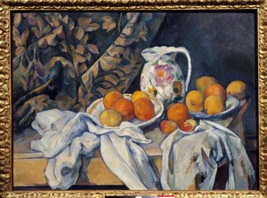 Stilleven op het gordijn door Paul Cézanne