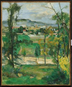 Dorp achter bomen, Île-de-France, ca. 1879