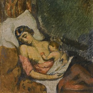 Vrouw die haar kind borstvoeding geeft, ca. 1872