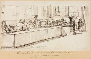 De Leden van de Academie voor Schone Kunsten verzameld om de Romeprijs te jureren, 1841 of 1842 door Paul Delaroche