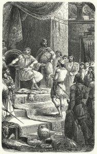 Koning David ontvangt gezanten van koning Hiram van Tyrus (gravure) door Paul Dominique Philippoteaux
