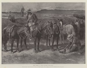 Paarden van de Boeren in een Donga, of Kloof, op de Veldt door Paul Frenzeny