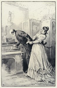 Illustratie voor Anna Karenina: Karenina neemt bezit van de brieven van zijn vrouw door Paul Frenzeny