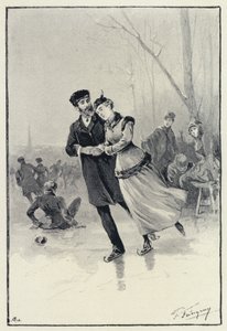 Illustratie voor Anna Karenina: Levin en Kitty op het ijs door Paul Frenzeny