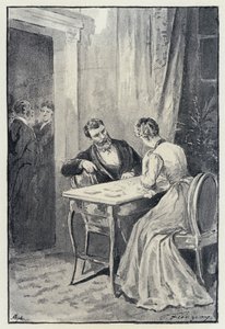 Illustratie voor Anna Karenina: Levin doet Kitty een aanzoek (litho)