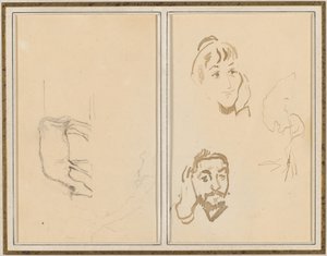 Een grazende koe; hoofd van een vrouw met haar hand op haar wang, en hoofd van een man met zijn hand op zijn oor [verso] door Paul Gauguin