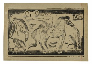 Een paard en vogels, kopstuk voor Le sourire door Paul Gauguin