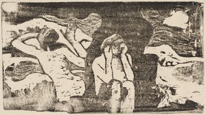 Bij de zwarte rotsen door Paul Gauguin