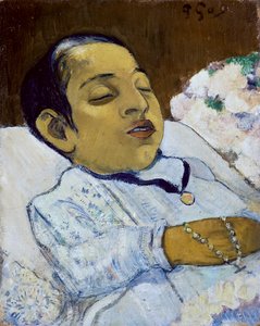 Atiti, dood kind in een bed door Paul Gauguin