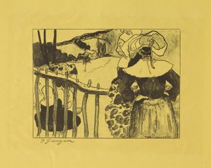 Bretonische Frauen an einem Zaun stehend door Paul Gauguin