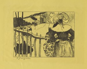 Bretonse vrouwen bij een hek, 1889 door Paul Gauguin
