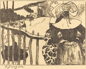 Bretonse vrouwen naast een hek, 1889
