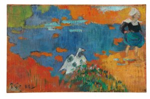 Bretonse meisje en een gans aan de waterkant, 1888 door Paul Gauguin