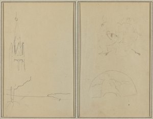 Kerktoren; een schets van een waaier [recto]
