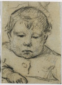Emil Gauguin als kind, rechterhand vooruit, ca. 1875-76 (zwart krijt) door Paul Gauguin