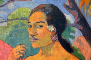 Eu haere ia oe Vrouw met een vrucht. Waar ga je heen door Paul Gauguin