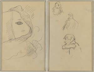 Oog en deel van gezicht; Een Bretonse vrouw en twee mannen [recto] door Paul Gauguin