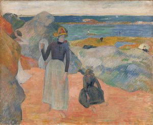 Frans:  Sur la plage en Bretagne Aan het strand door Paul Gauguin