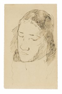 Hoofd van een Tahitiaanse vrouw (recto), schetsen van anatomische details (verso) door Paul Gauguin