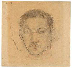 Hoofd van een Tahitiaan met profiel van tweede hoofd naar rechts door Paul Gauguin