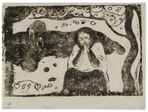 Menselijke ellende, uit de reeks late houtblokprenten door Paul Gauguin