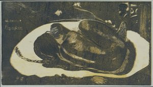 Liggend meisje bang voor geesten van overledenen door Paul Gauguin
