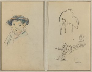 Kleine Bretonse Jongen; Een Varken en een Wasvrouw [recto] door Paul Gauguin