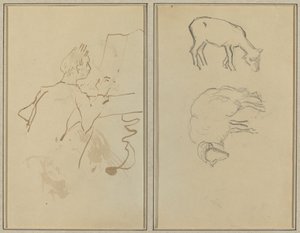 Man die Piano Speelt; Twee Schapen [verso] door Paul Gauguin