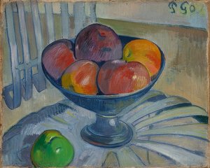 Fruitschaal op een tuinstoel door Paul Gauguin