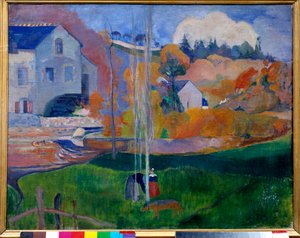 Landschap in Bretagne, de molen David Schilderij door Paul Gauguin (1848-1903) door Paul Gauguin