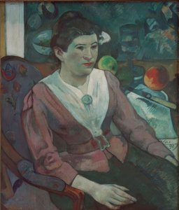 Portret van een vrouw met een stilleven van Cézanne – Marie Derr door Paul Gauguin