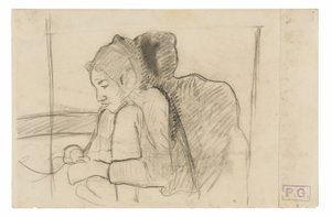Zittende Tahitiaanse vrouw (recto), schetsen van hanen en kippen (verso)