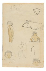 Schetsen van staande figuren en dieren