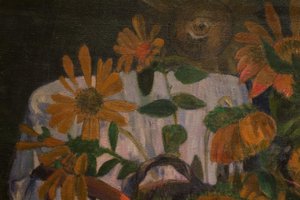 Zonnebloemen op een armstoel door Paul Gauguin