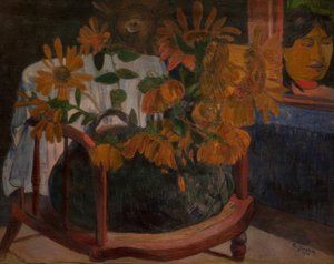 Zonnebloemen op een armstoel