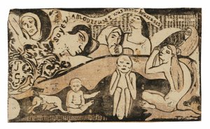 Soyez amoureuses, vous serez heureuses (Liefde, en je zult gelukkig zijn), uit de suite van late houtblokdrukken door Paul Gauguin