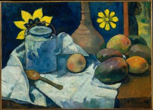 Stilleven met theepot en fruit door Paul Gauguin